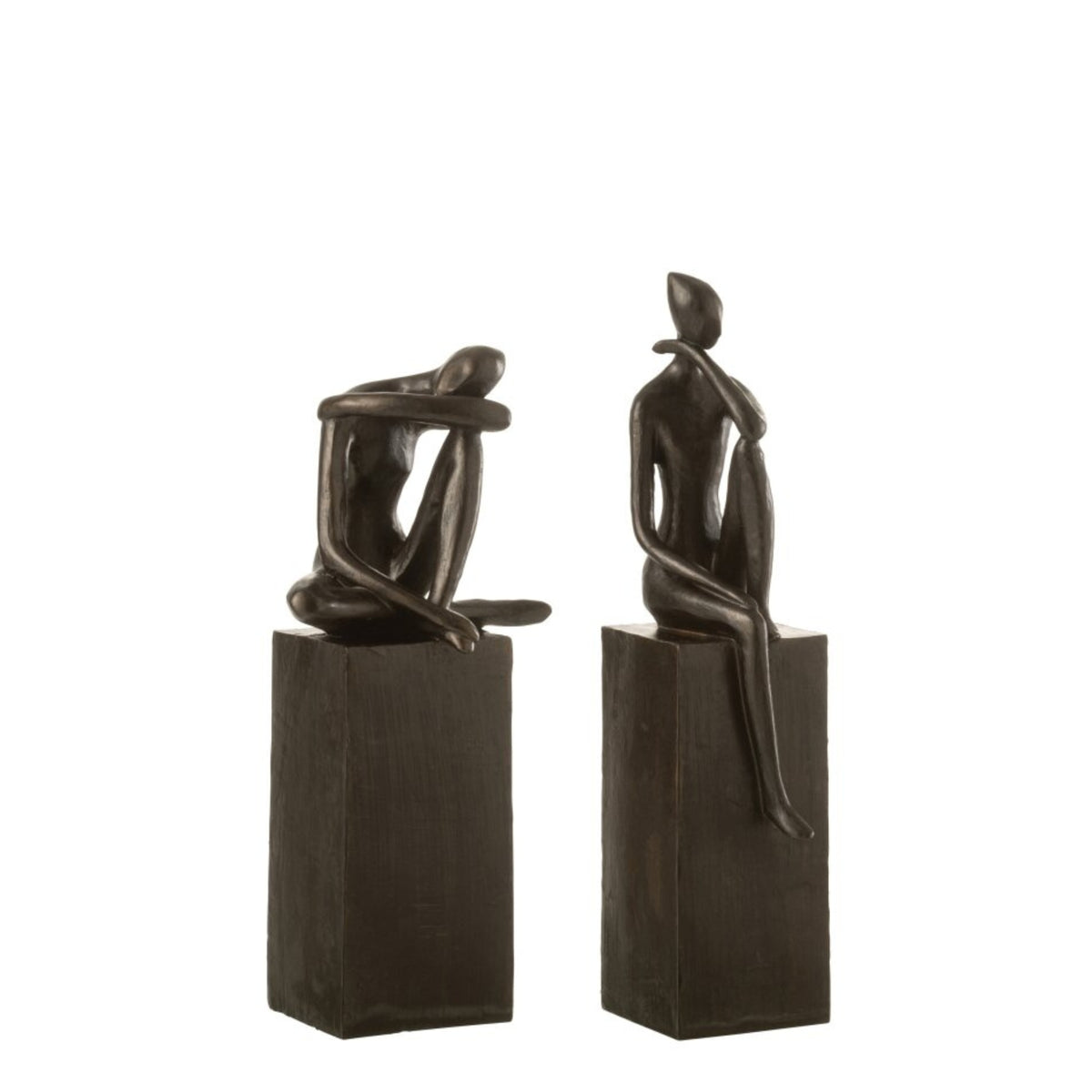 Figura sobre pedestal Poly marrón oscuro, set de 2 J-Line