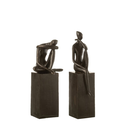 Figura sobre pedestal Poly marrón oscuro, set de 2 J-Line