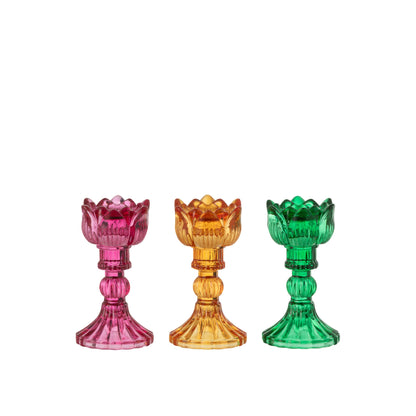 Set de 3 candelabros de vidrio Rosa Mix de J-Line