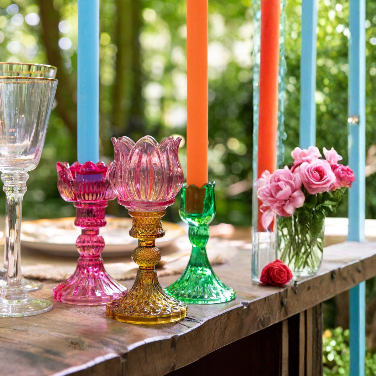 Set de 3 candelabros de vidrio Rosa Mix de J-Line
