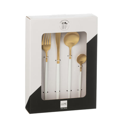 Set de cubiertos Box A 24 Piezas Acero Inoxidable Dorado Blanco J-Line