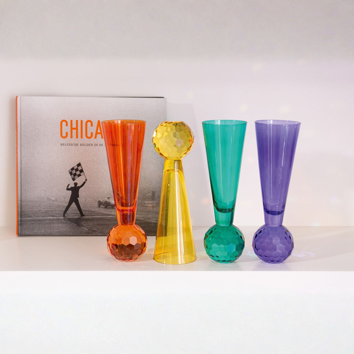 Set de 3 vasos de champán de bola amarillo/naranja J-Line
