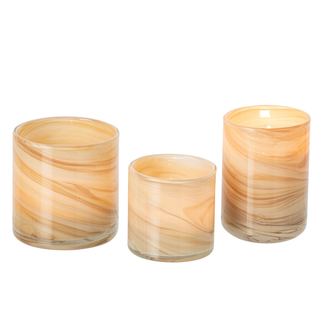 Set de 3 portavelas de té de mármol y vidrio beige claro/latón J-Line