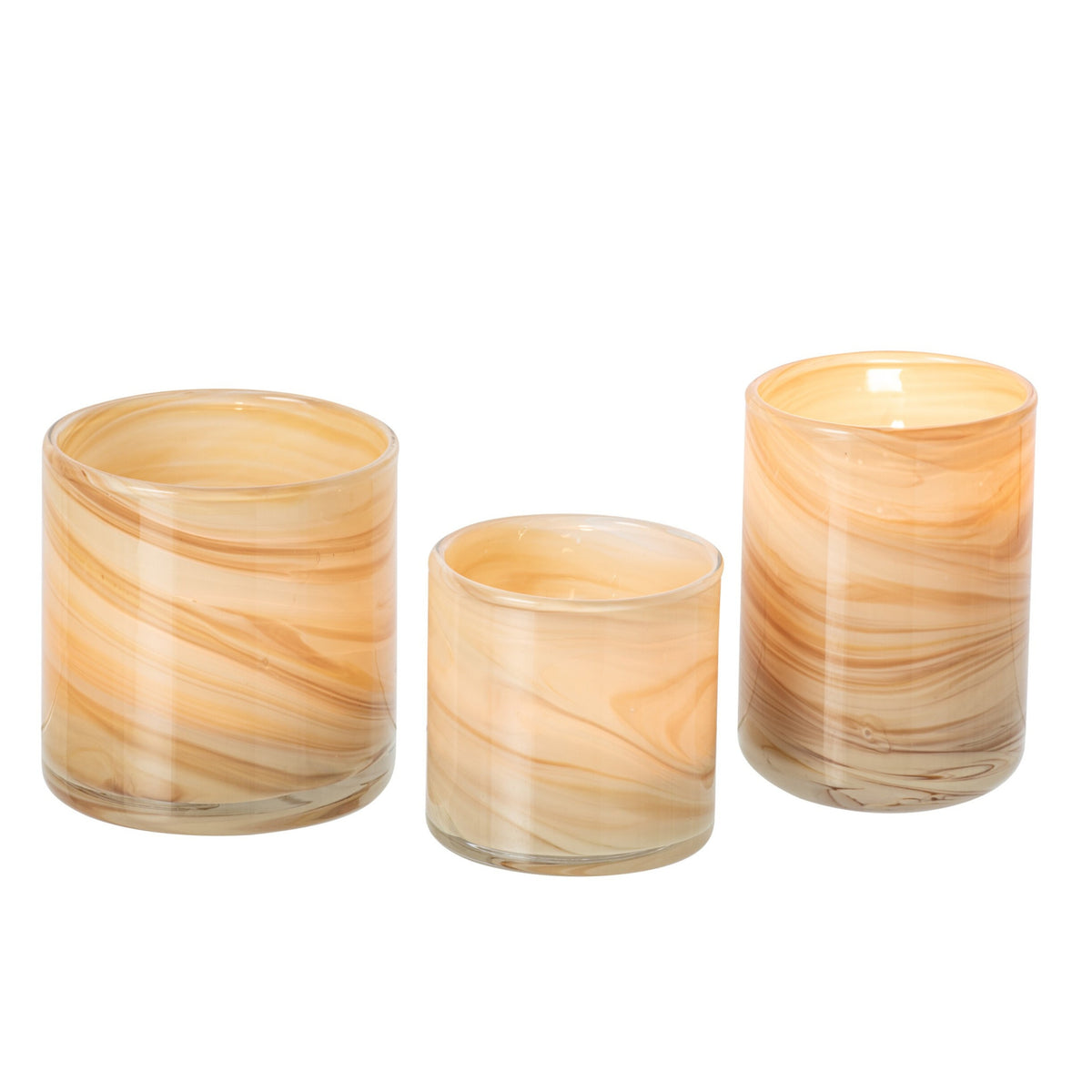 Set de 3 portavelas de té de mármol y vidrio beige claro/latón J-Line