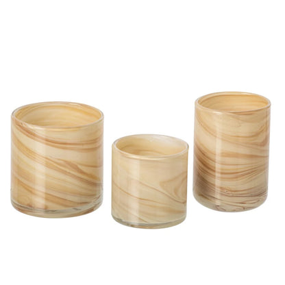 Set de 3 portavelas de té de mármol y vidrio beige claro/latón J-Line