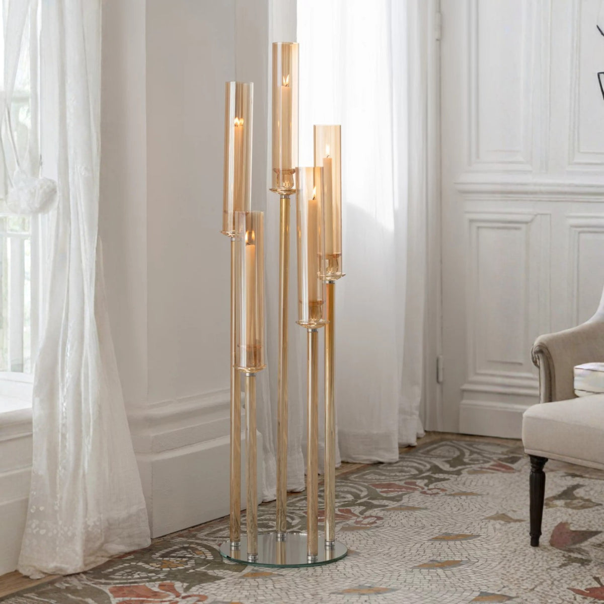Portavelas de cristal dorado J-Line