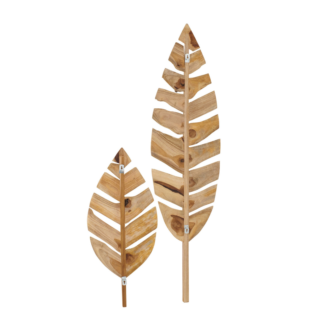Juego de 2 objetos decorativos de pared con hojas de madera de teca natural J-Line