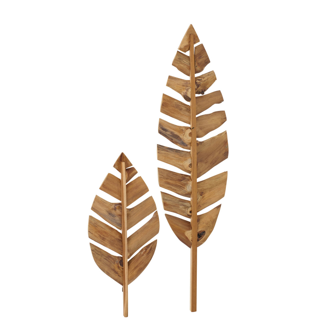 Juego de 2 objetos decorativos de pared con hojas de madera de teca natural J-Line