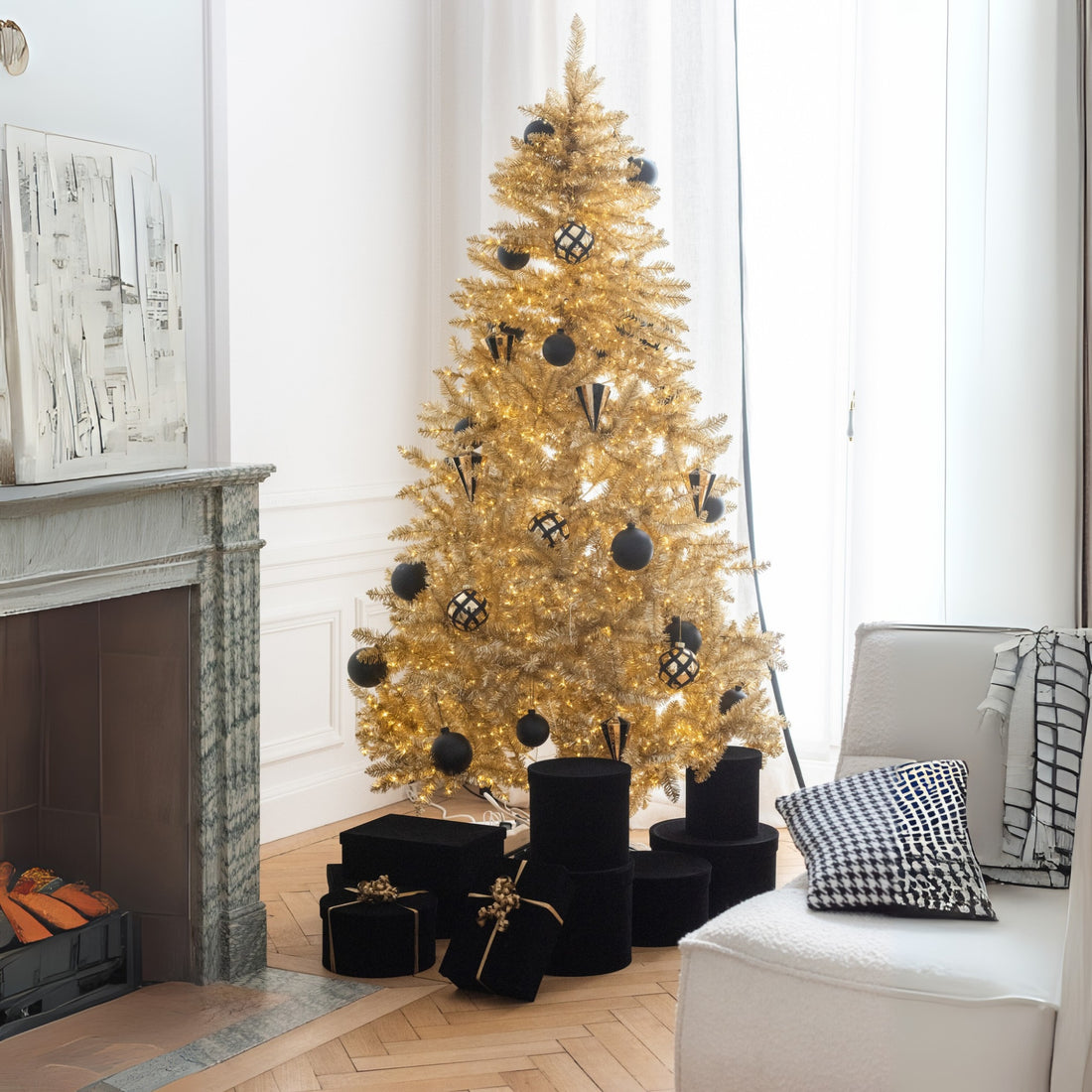 Árbol de Navidad Artificial PVC Color Dorado Grande H210cm J-Line