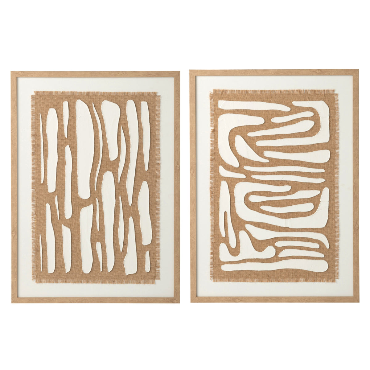 Cuadro de MDF a rayas blanco/natural, set de 2, J-Line