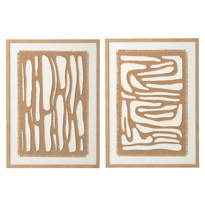 Cuadro de MDF a rayas blanco/natural, set de 2, J-Line