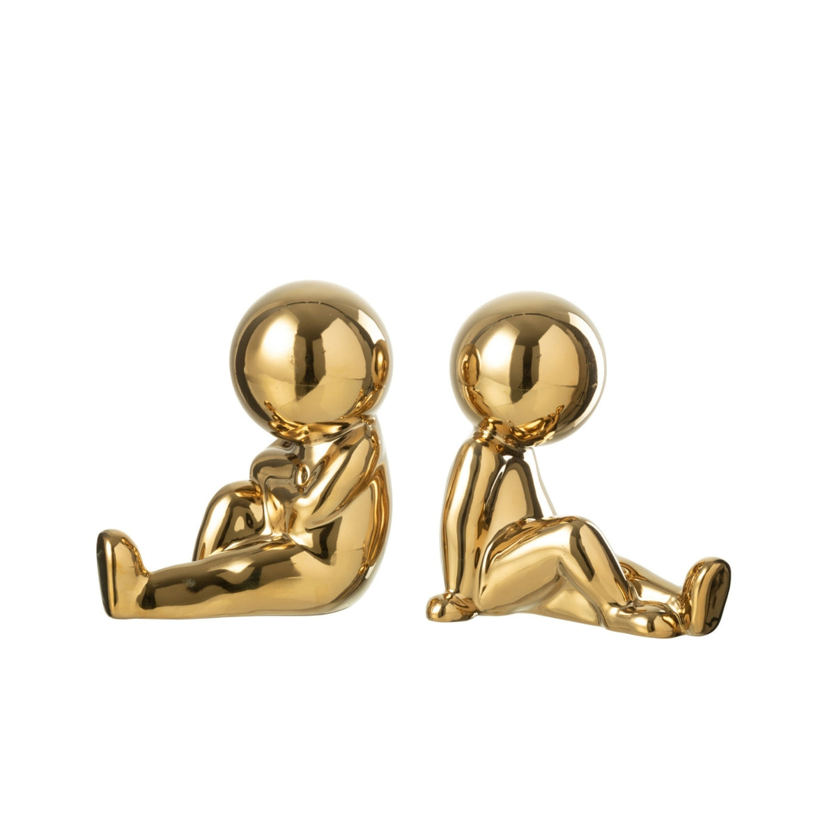 Sujetalibros Marcel de gres color dorado, set de 2, J-Line