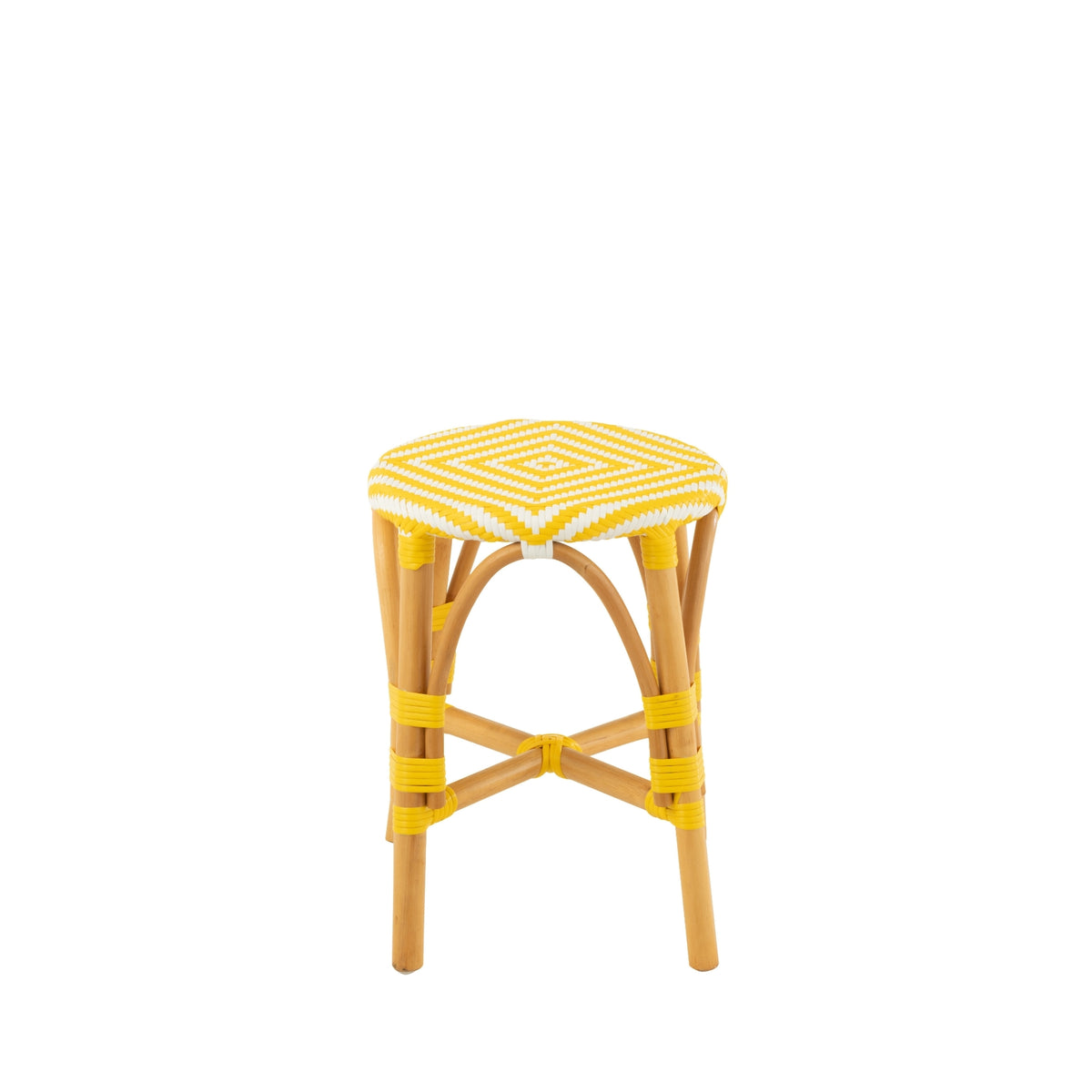 Taburete de exterior redondo geométrico de ratán amarillo/blanco J-Line