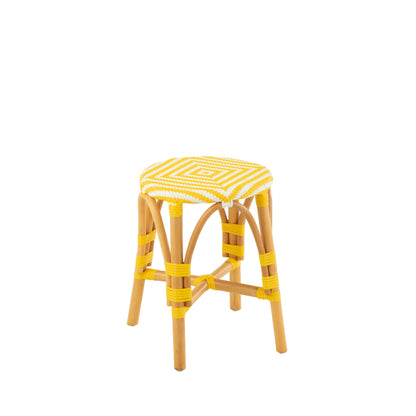 Taburete de exterior redondo geométrico de ratán amarillo/blanco J-Line
