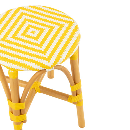 Taburete de exterior redondo geométrico de ratán amarillo/blanco J-Line