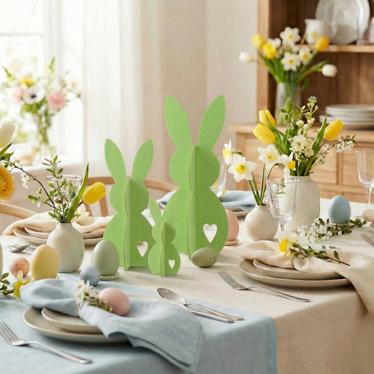 Decoración de Pascua Conejo Verde de Fieltro Set de 3 J-Line