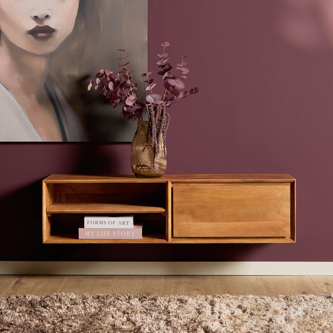 Mueble de TV suspendido Ambiance Madera de Mango Natural 120cm Starfurn