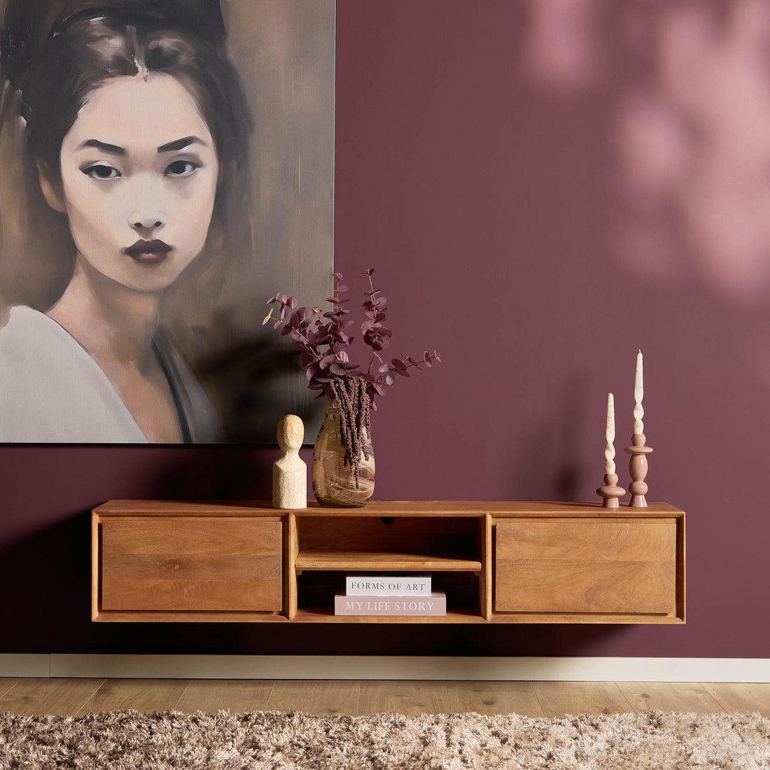 Mueble de TV suspendido Ambiance Madera de Mango Natural 160cm Starfurn