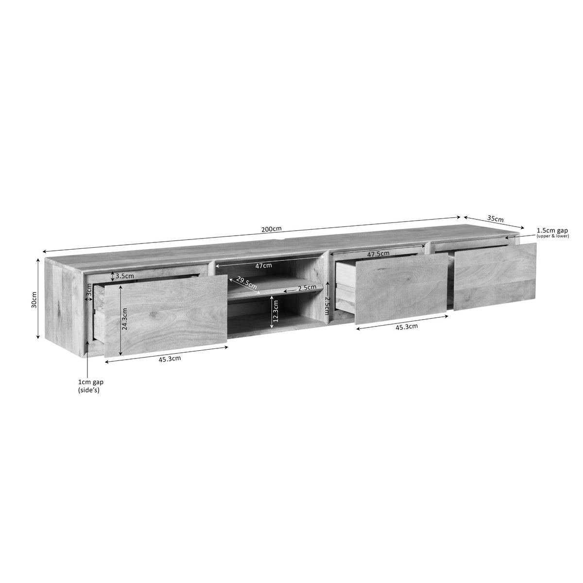 Mueble de TV suspendido Ambiance Madera de Mango Natural 200cm Starfurn