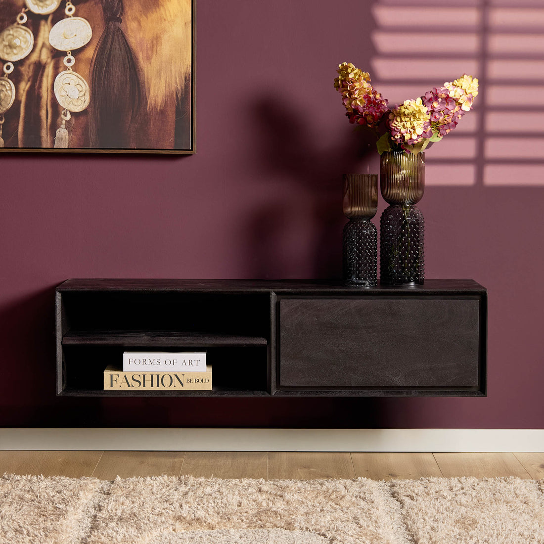Mueble de TV suspendido Ambiance Madera de Mango Negro 120cm Starfurn