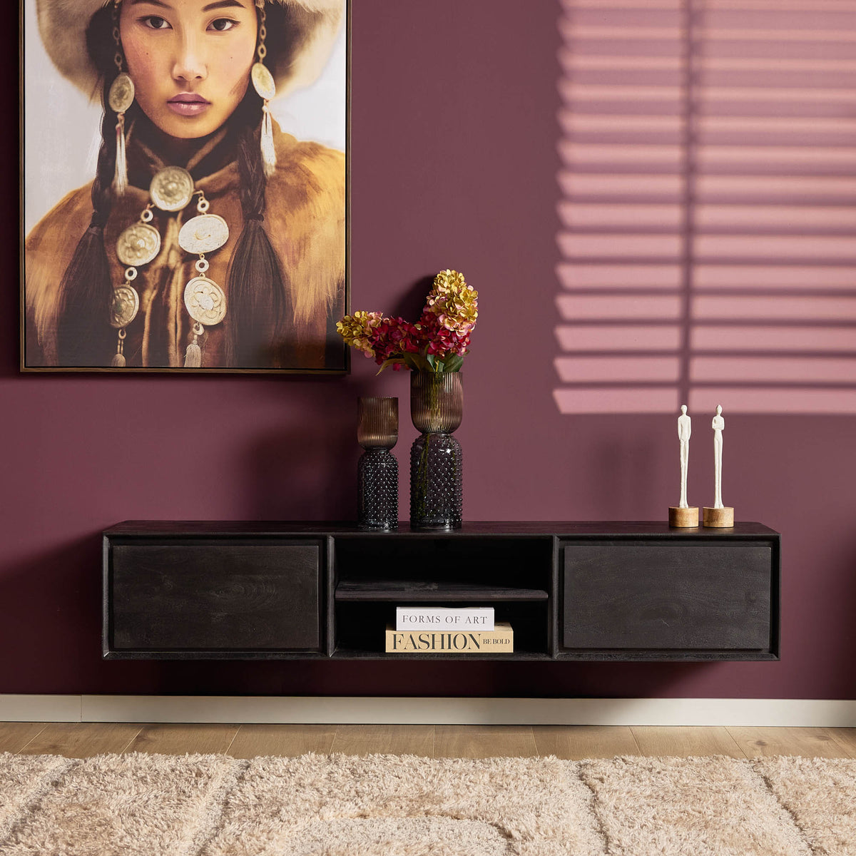 Mueble de TV suspendido Ambiance Madera de Mango Negro 160cm Starfurn