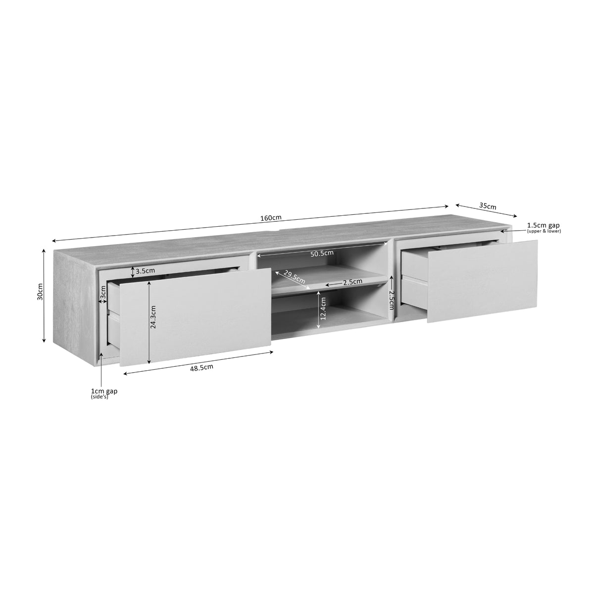 Mueble de TV suspendido Ambiance Madera de Mango Negro 160cm Starfurn
