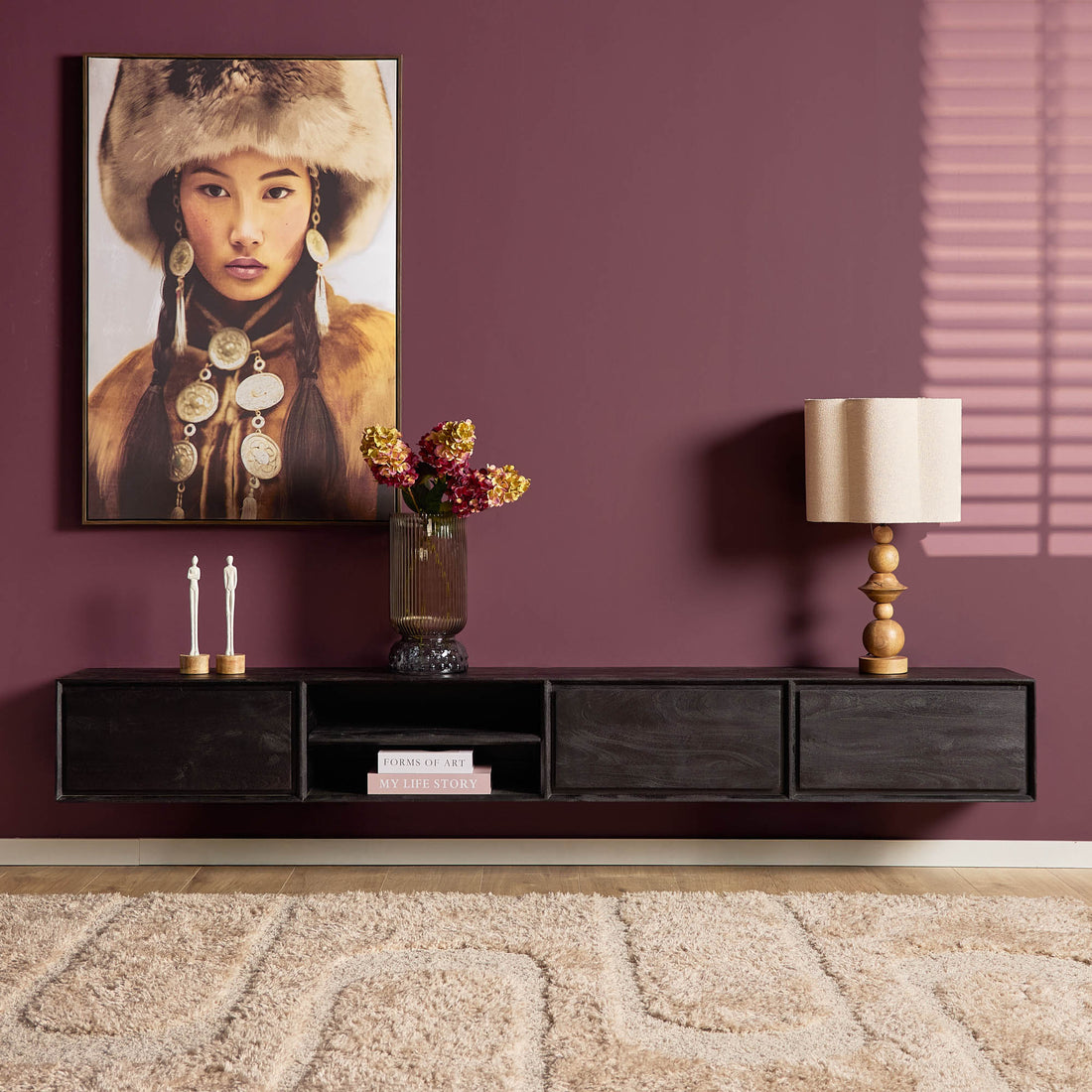 Mueble de TV suspendido Ambiance Madera de Mango Negro 240cm Starfurn