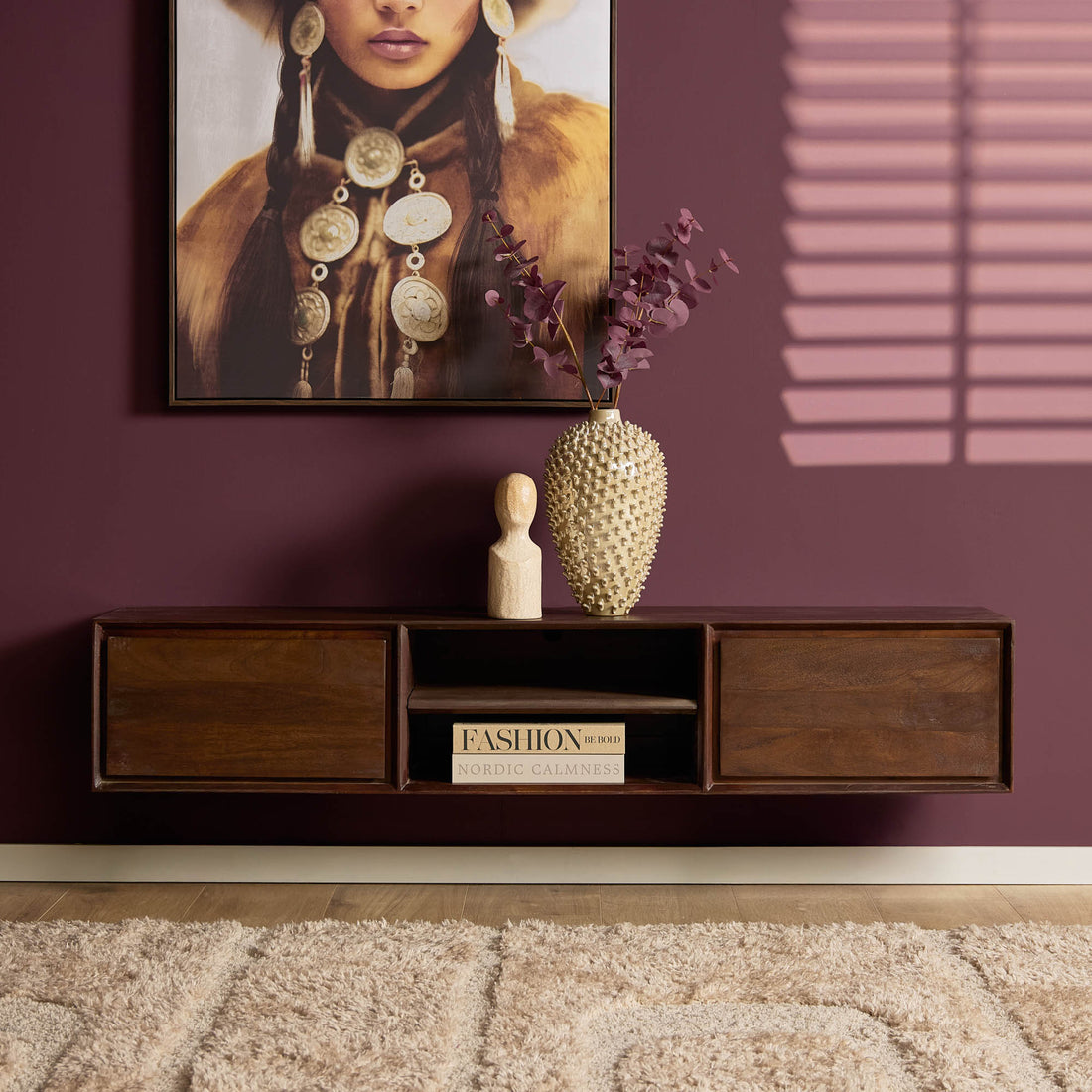 Mueble de TV suspendido Ambiance Madera de Mango Marrón 160cm Starfurn