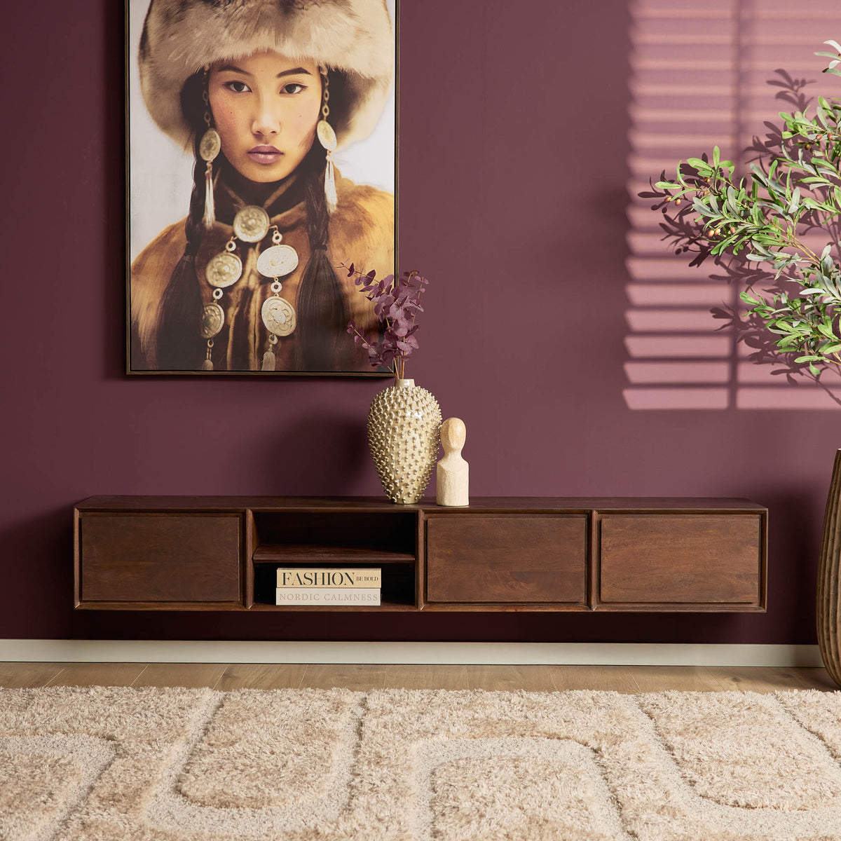 Mueble de TV suspendido Ambiance Madera de Mango Marrón 200cm Starfurn