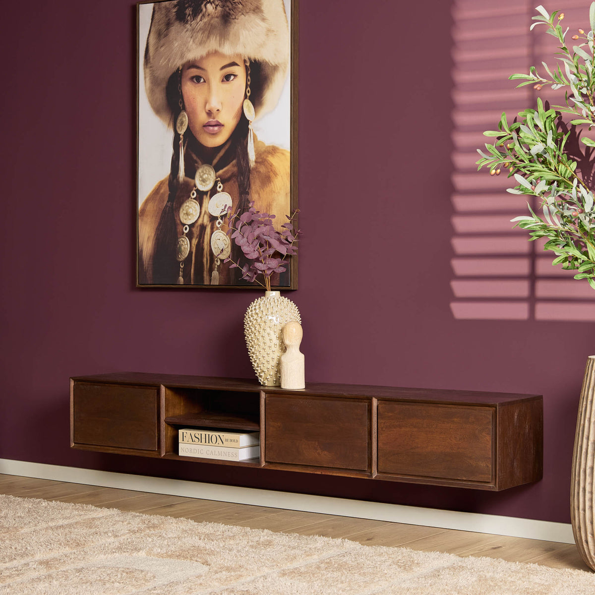 Mueble de TV suspendido Ambiance Madera de Mango Marrón 200cm Starfurn