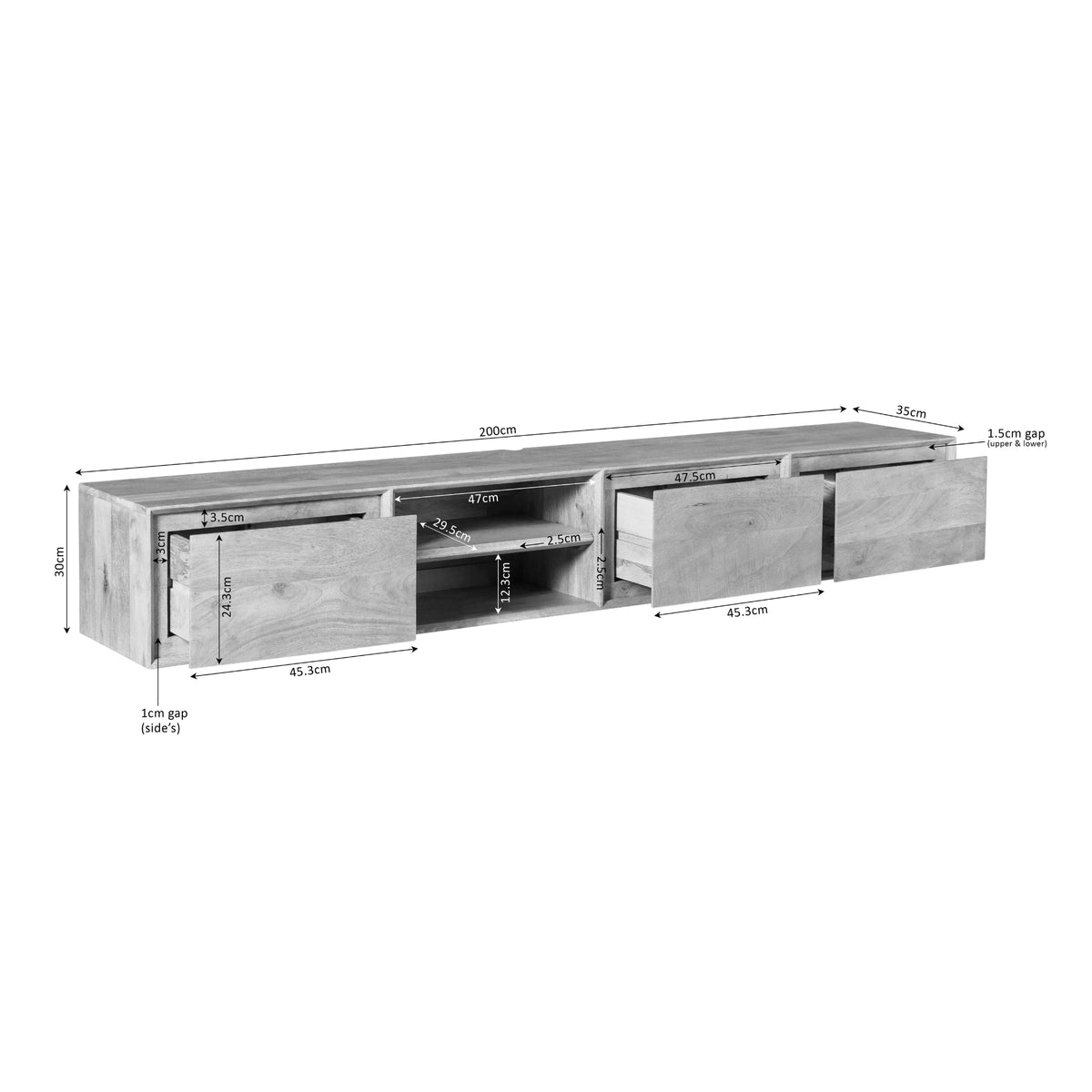 Mueble de TV suspendido Ambiance Madera de Mango Marrón 200cm Starfurn