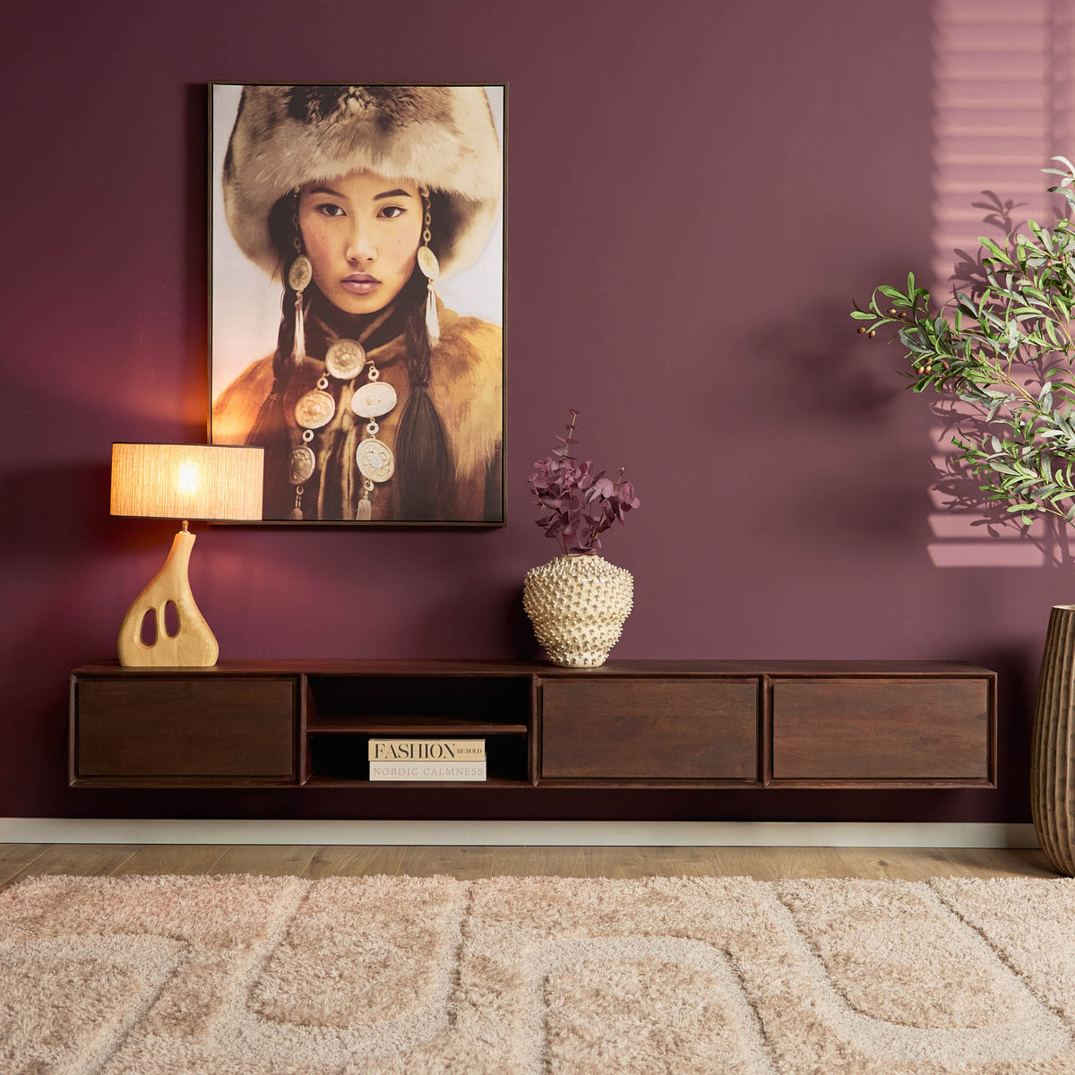 Mueble de TV suspendido Ambiance Madera de Mango Marrón 240cm Starfurn
