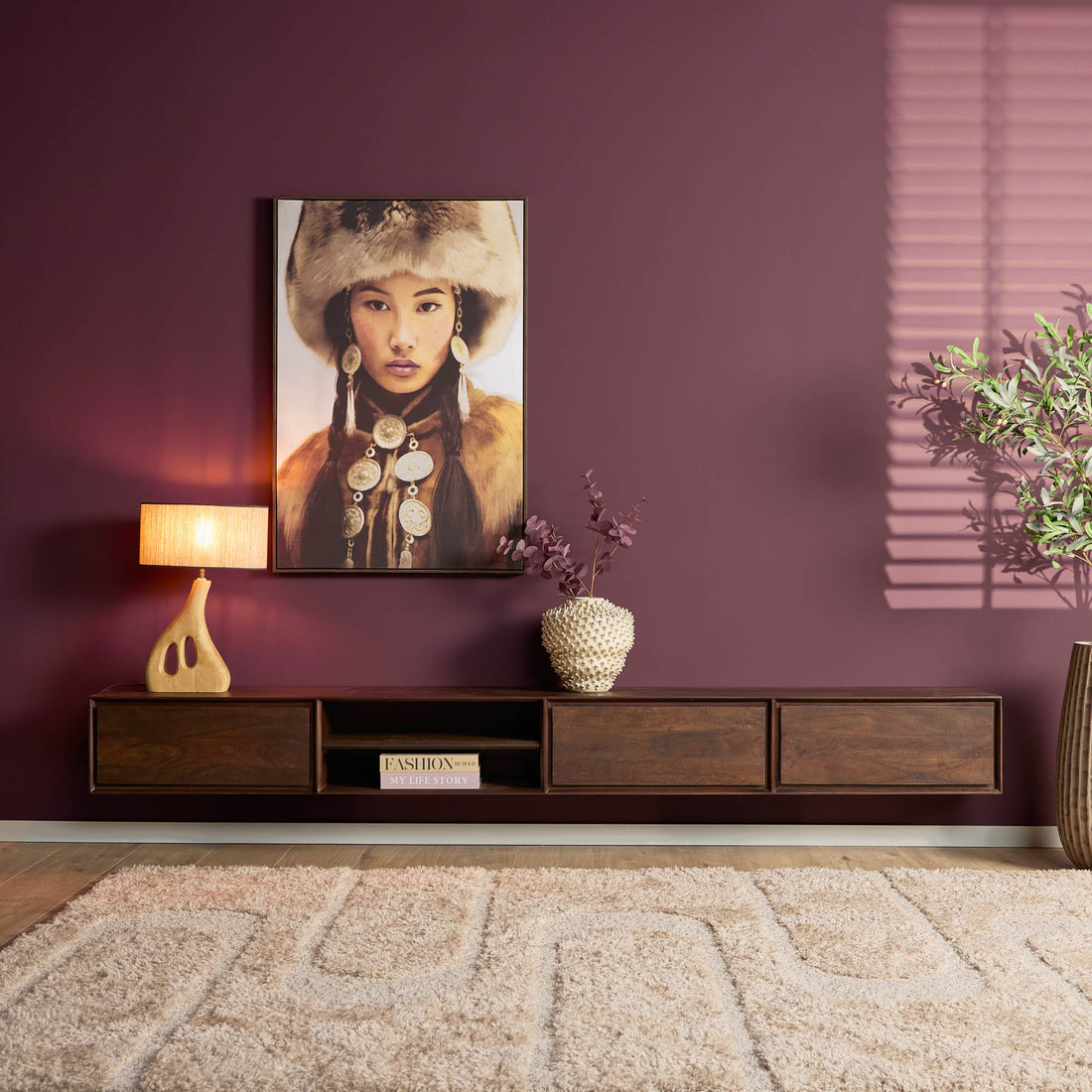 Mueble de TV suspendido Ambiance Madera de Mango Marrón 280cm Starfurn