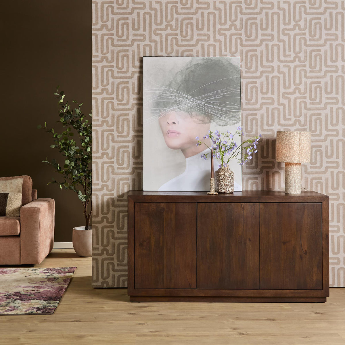 Aparador Bruselas Madera de Mango Marrón 3 Puertas 150cm Starfurn