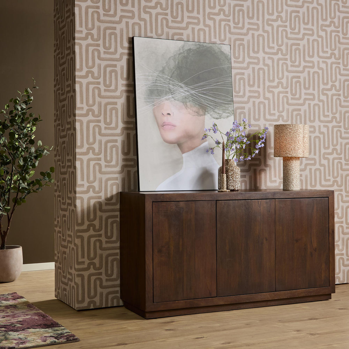 Aparador Bruselas Madera de Mango Marrón 3 Puertas 150cm Starfurn