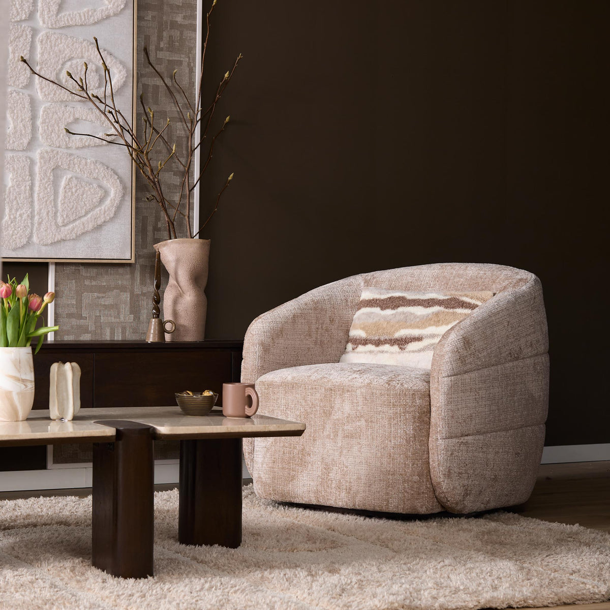Sillón Yara Giratorio Tela Beige Starfurn