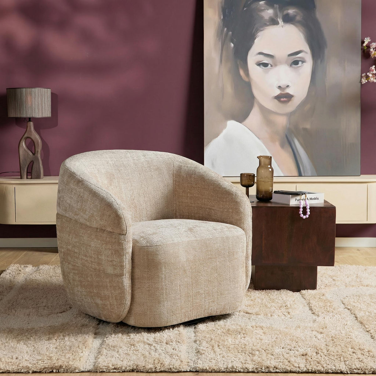 Sillón Yara Giratorio Tela Beige Starfurn