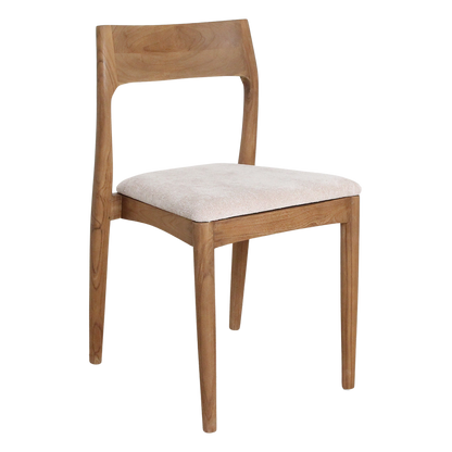 Freya Silla de comedor de teca sin reposabrazos Crema Set de 2 Raw Materials