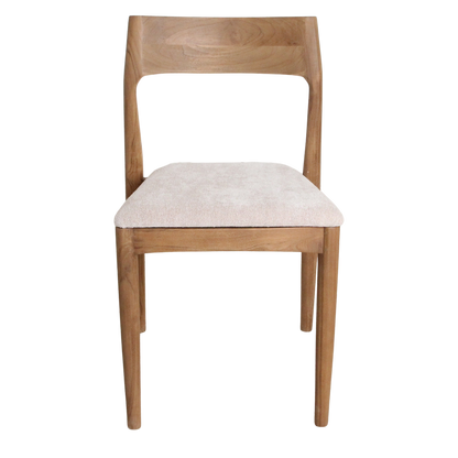 Freya Silla de comedor de teca sin reposabrazos Crema Set de 2 Raw Materials