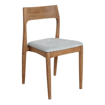 Silla de comedor de teca Freya sin reposabrazos verde claro, juego de 2, Raw Materials
