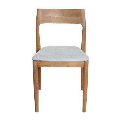 Silla de comedor de teca Freya sin reposabrazos verde claro, juego de 2, Raw Materials