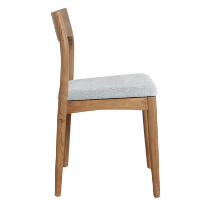Silla de comedor de teca Freya sin reposabrazos verde claro, juego de 2, Raw Materials