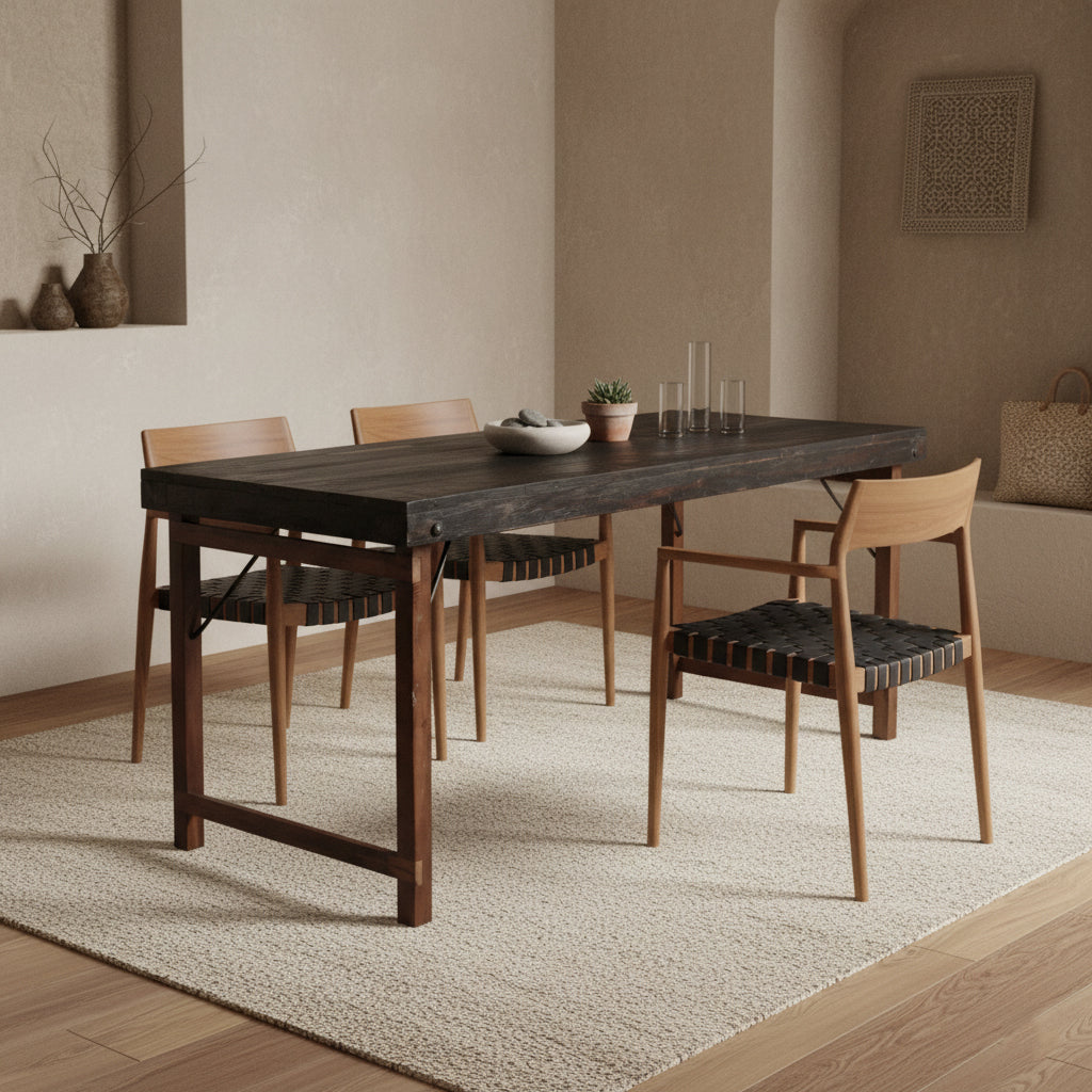 Silla de comedor Freya con reposabrazos, cuero negro, juego de 2, Raw Materials