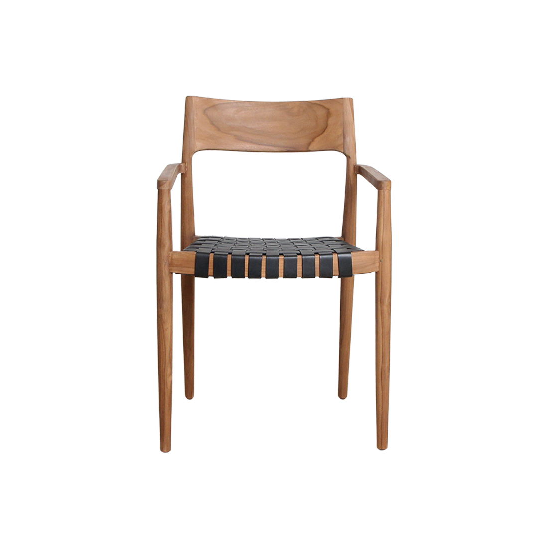 Silla de comedor Freya con reposabrazos, cuero negro, juego de 2, Raw Materials