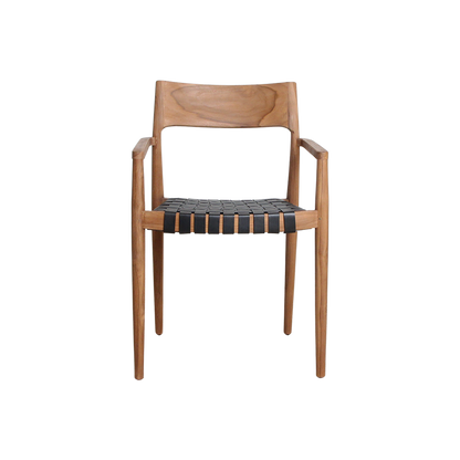 Silla de comedor Freya con reposabrazos, cuero negro, juego de 2, Raw Materials