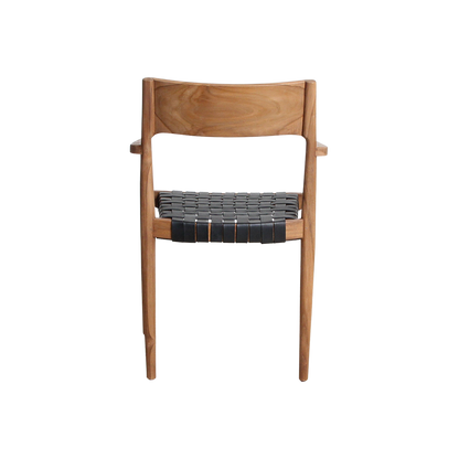 Silla de comedor Freya con reposabrazos, cuero negro, juego de 2, Raw Materials