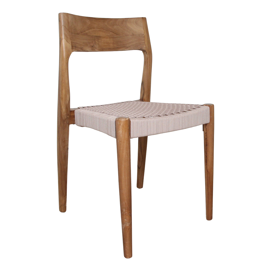 Silla de comedor de teca Freya sin reposabrazos, color natural, juego de 2, Raw Materials