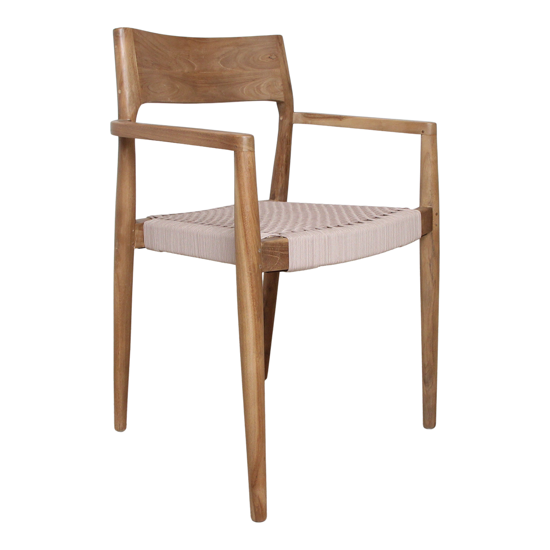 Silla de comedor de teca Freya con reposabrazos, color natural, juego de 2, Raw Materials