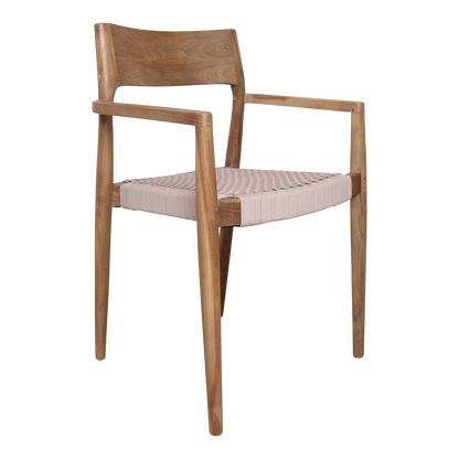 Silla de comedor de teca Freya con reposabrazos, color natural, juego de 2, Raw Materials