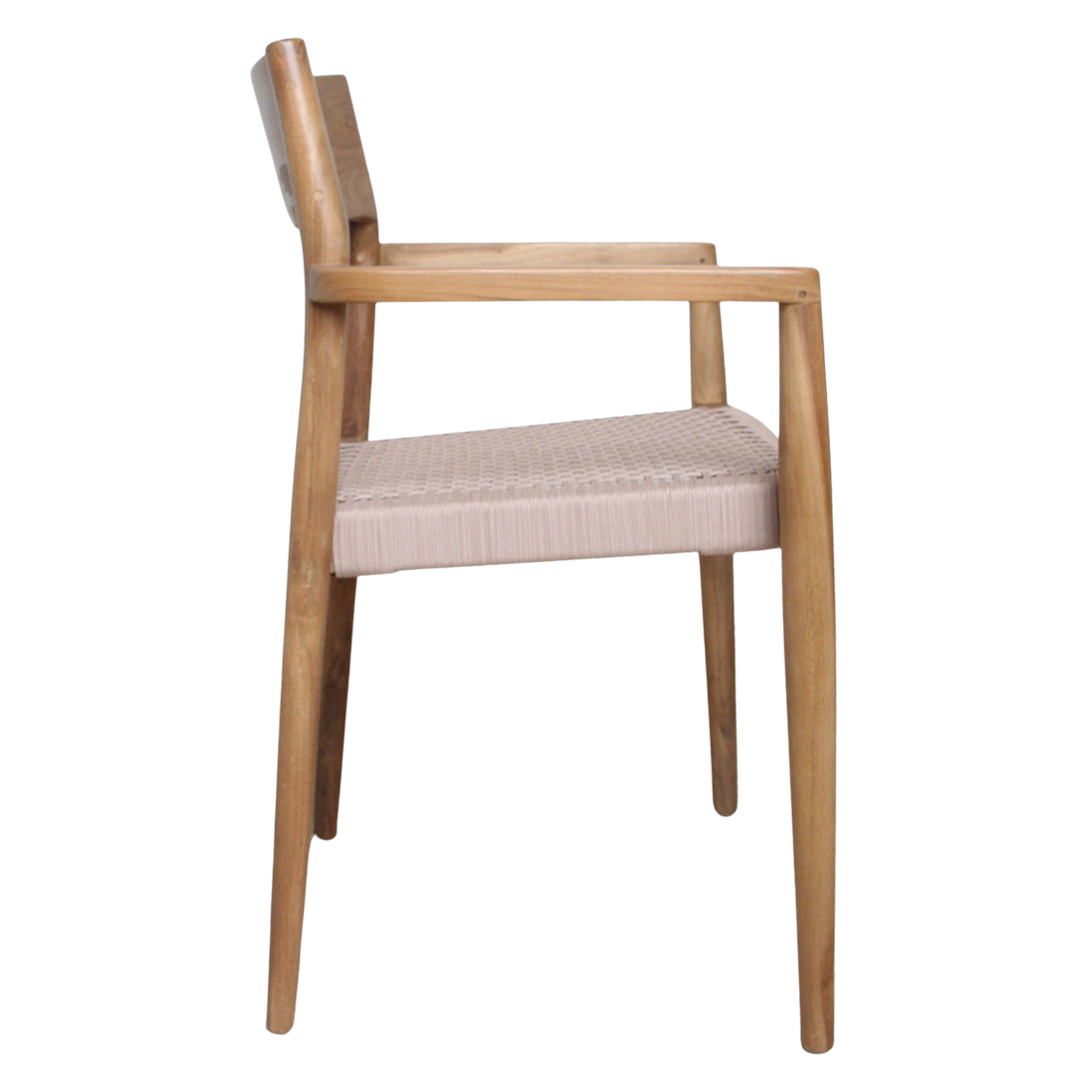 Silla de comedor de teca Freya con reposabrazos, color natural, juego de 2, Raw Materials